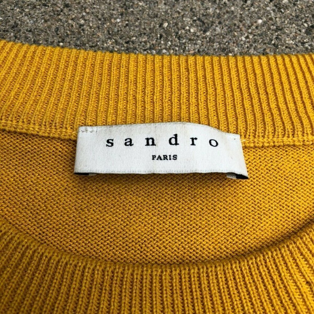 SANDRO PARIS Women's Designer Pullover Sweater LARGE Yellow Long Sleeve​​​​​​​ - Picture 3 of 7